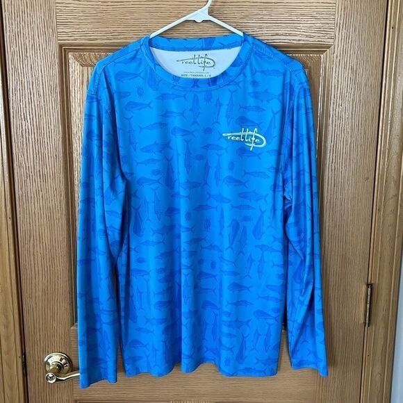 Reel Life Blue Long Sleeve Fishing Shirt Large - Picture 1 of 5